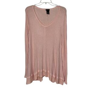 New Directions Pink Waffle Knit‎ Tunic Blouse Handkerchief Hem Women's XL READ
